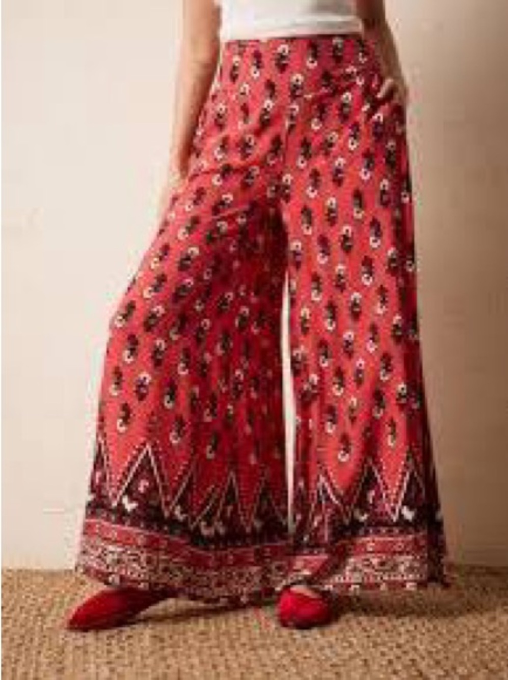 Free People Linen Printed Extreme Wide-Leg Pants, Size XS